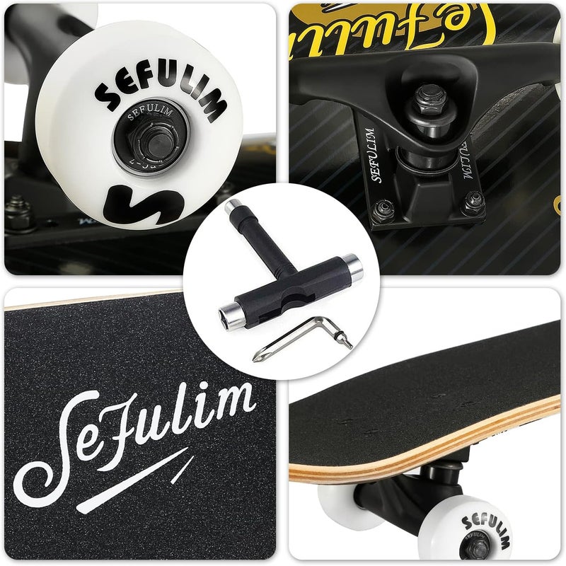 Sefulim 31 x 8 Inch Complete Skateboard 7 Layer Canadian Maple Double Kick Deck Concave Cruiser Trick Skateboard for Boys Girls Teens Adults Beginner ﻿ - Image 4
